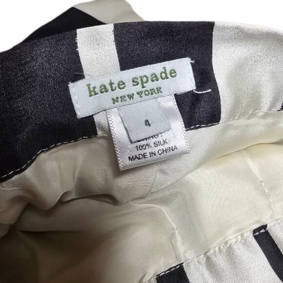 KATE SPADE Black & Cream Silk A-Line Skirt sz 4 - Picture 7 of 8